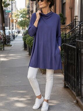 Draped Cowl Neck Jersey Knit Long Sleeve Tunic Top XL Quiet Luxury Capsule QVC